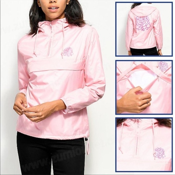 Obey Jackets & Blazers - Obey Women’s Quarter Zip Windbreaker in Pink